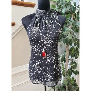 Veronica M Women Black Polka Dot Rayon Halter Neck Sleeveless Top Blouse Size XS